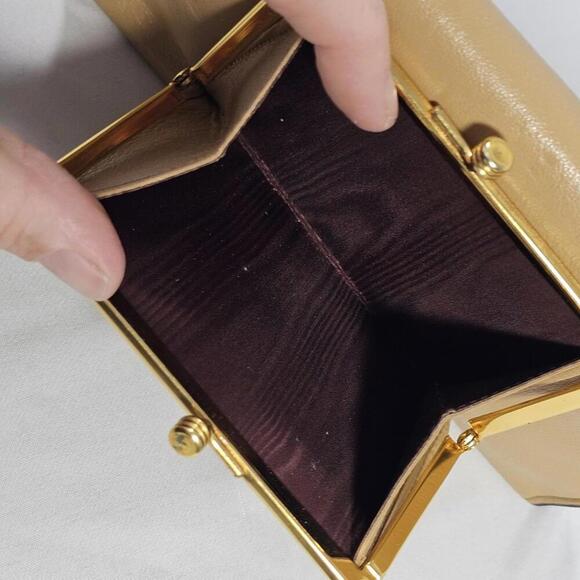 Vintage Bosca Women’s Leather Travel Wallet Checks/Cards-BiFold/Snap Cream Tan - Picture 10 of 12